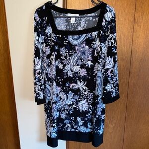 White House Black Market Square Neck 3/4 Sleeve Mini Dress Tunic XL Extra Large